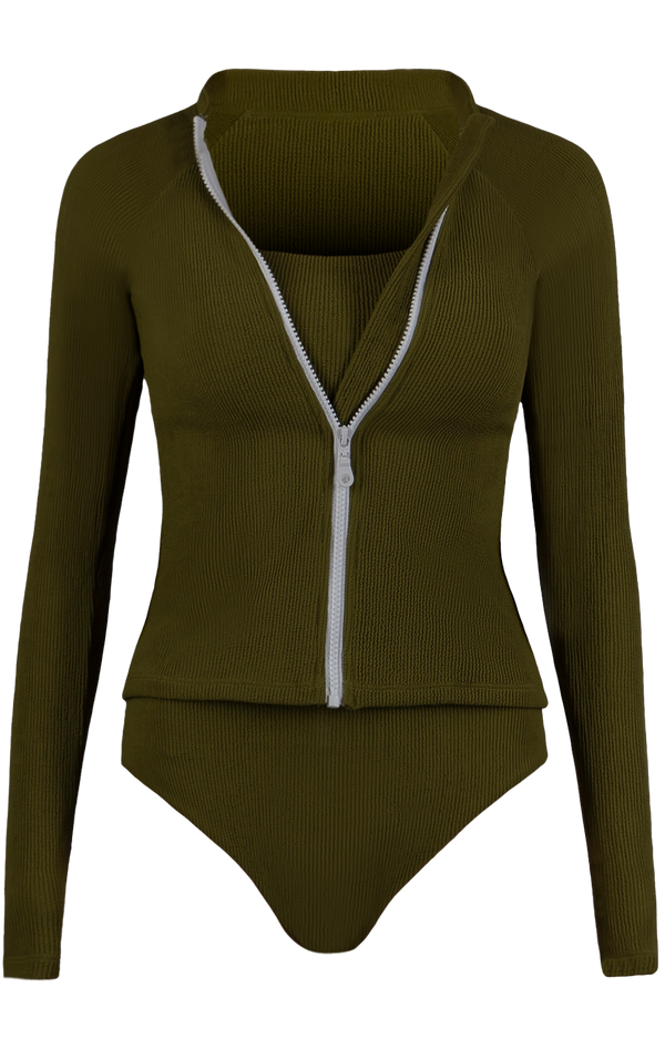 Ruffle Olive Swim Jacket