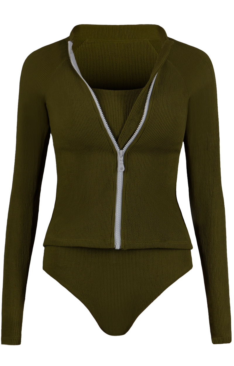 Ruffle Olive Swim Jacket